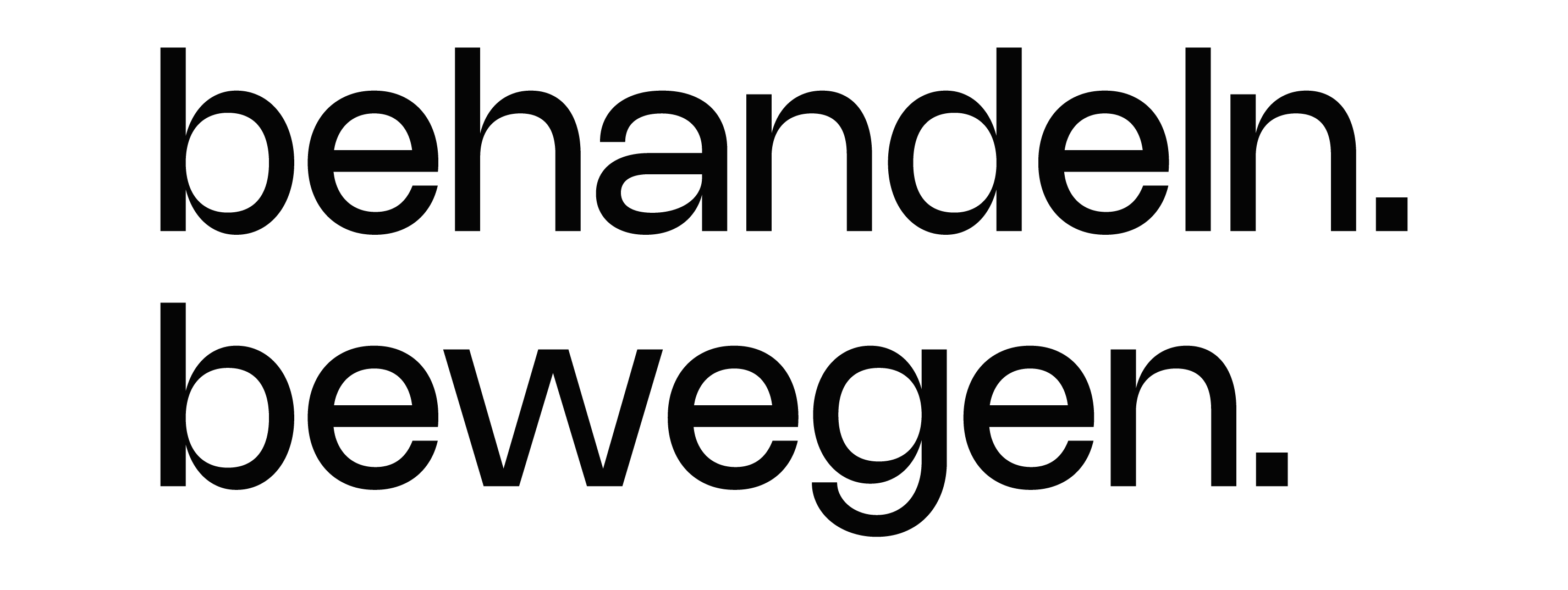 Schriftzug “behandeln. bewegen.” in schwarzer, fettgedruckter Schrift, der die Kernphilosophie von Alina Serafin Osteopathie und Pilates darstellt.